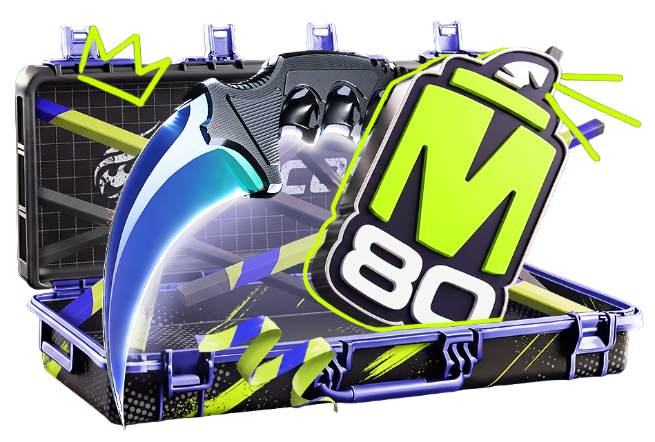 M80 branded case with knife, glove and skin